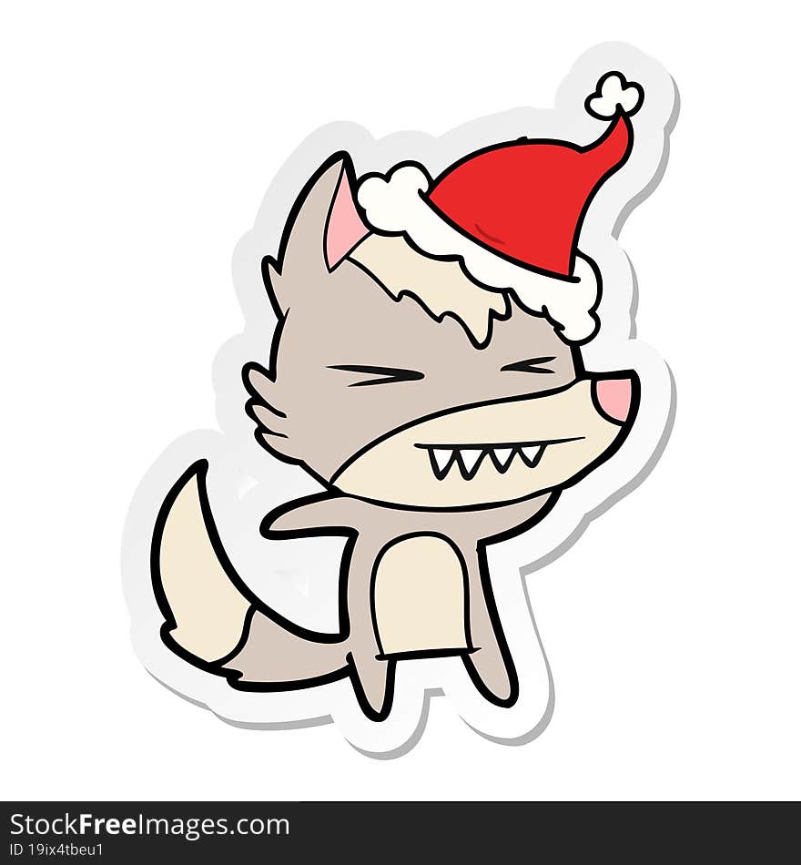 angry wolf sticker cartoon of a wearing santa hat