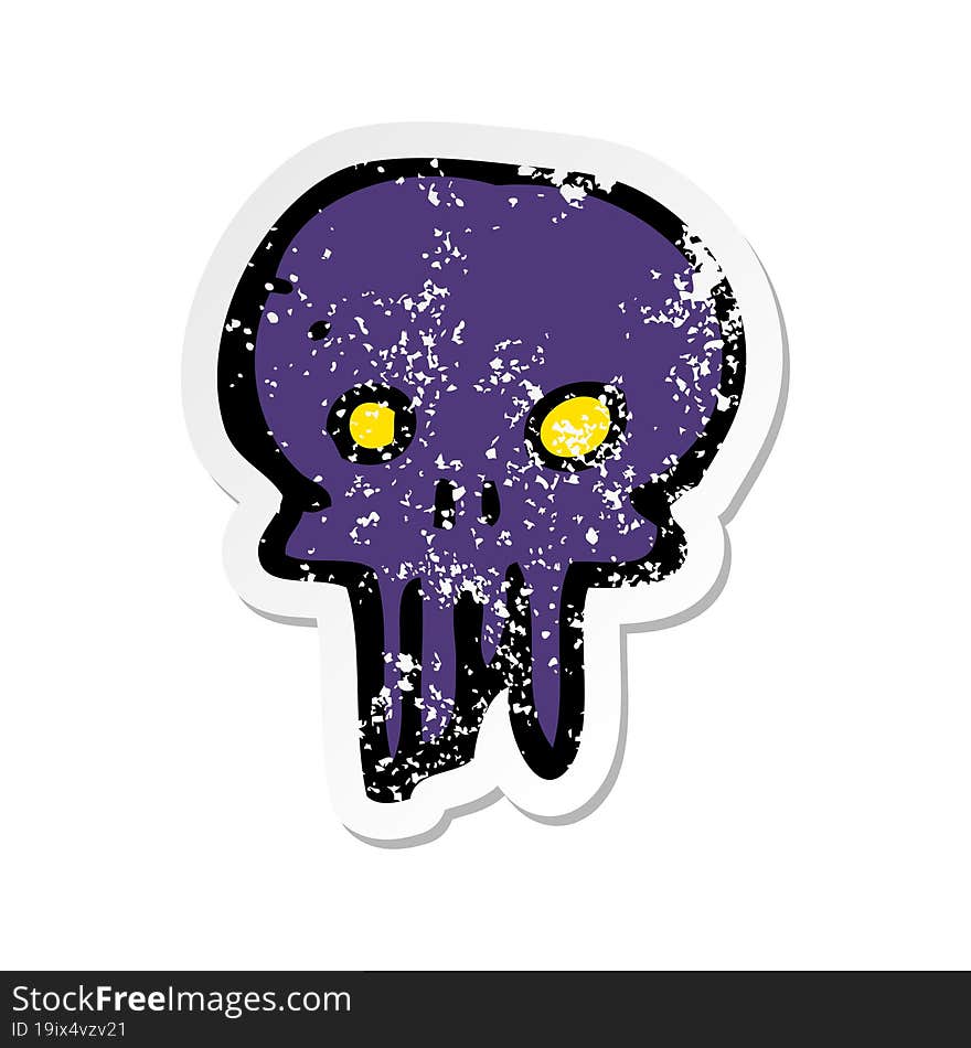 retro distressed sticker of a cartoon spooky skull symbol