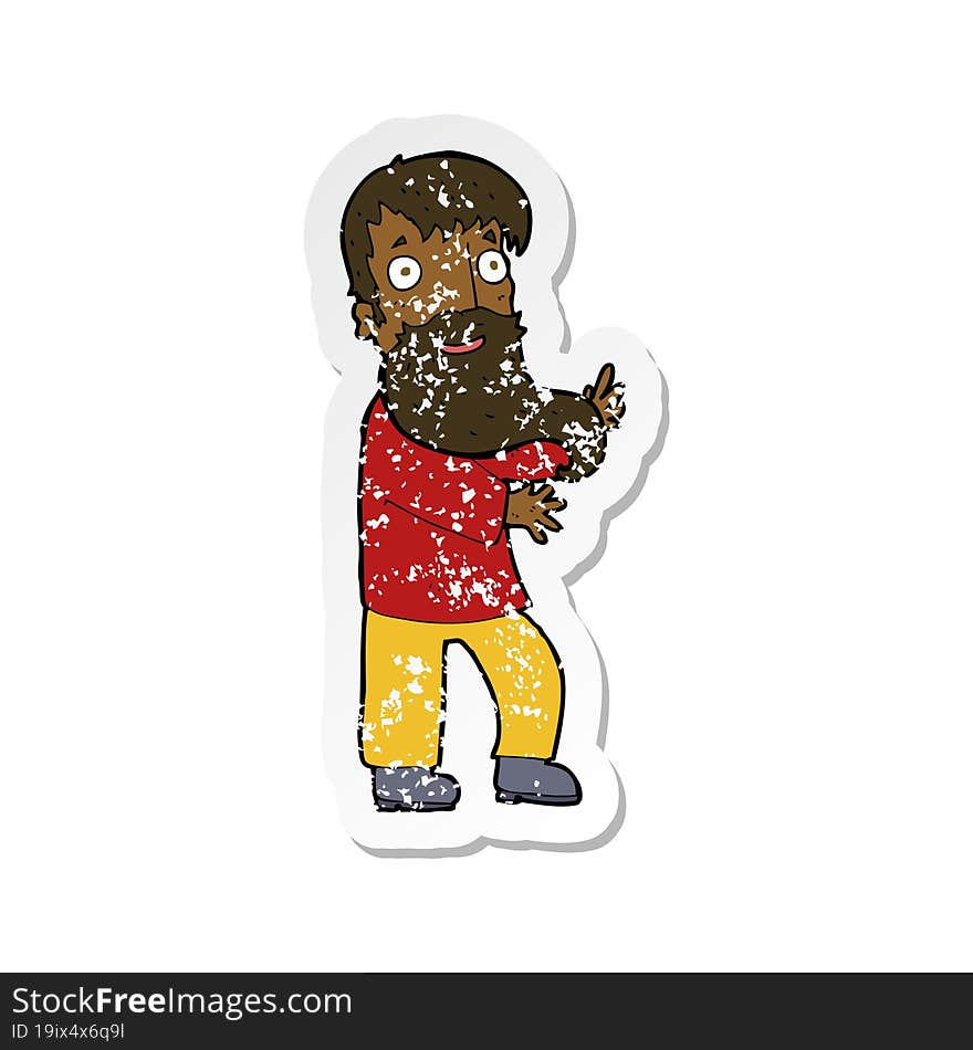 retro distressed sticker of a cartoon excited bearded man