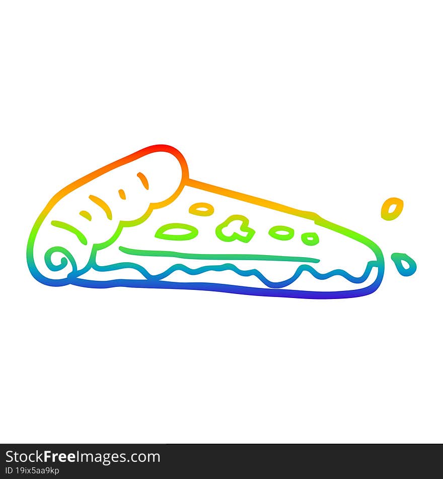 rainbow gradient line drawing cartoon pizza slice