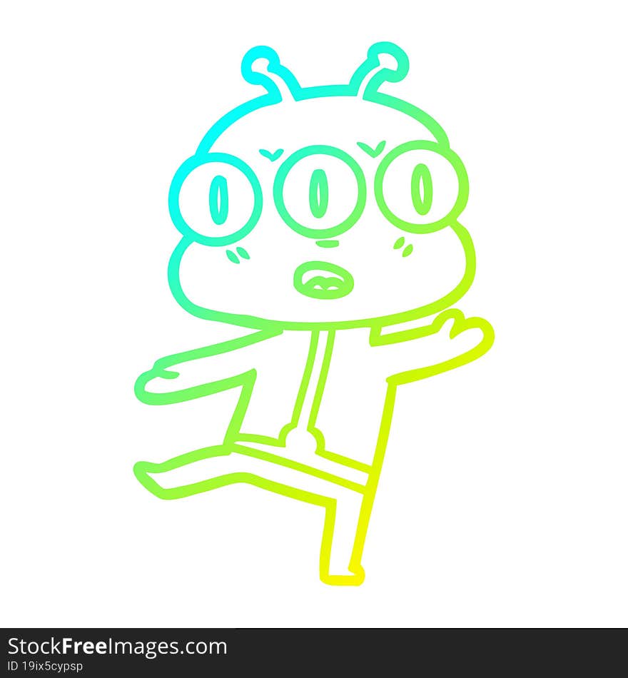 Cold Gradient Line Drawing Cartoon Three Eyed Alien