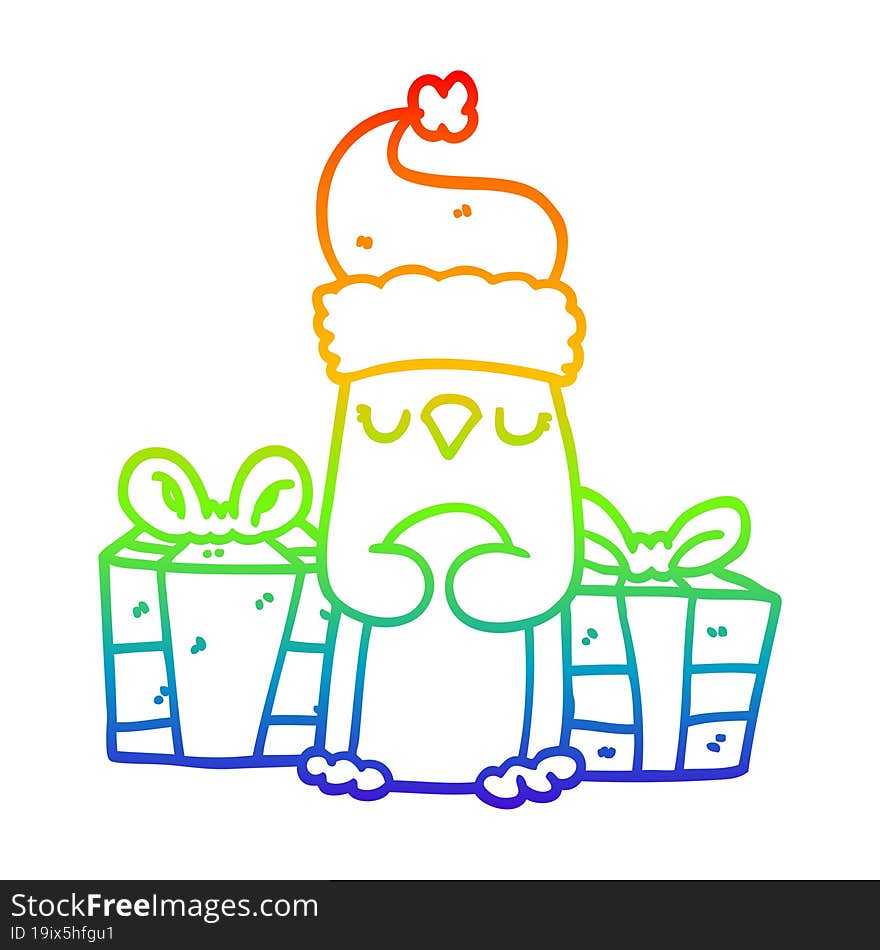 rainbow gradient line drawing cute christmas penguin