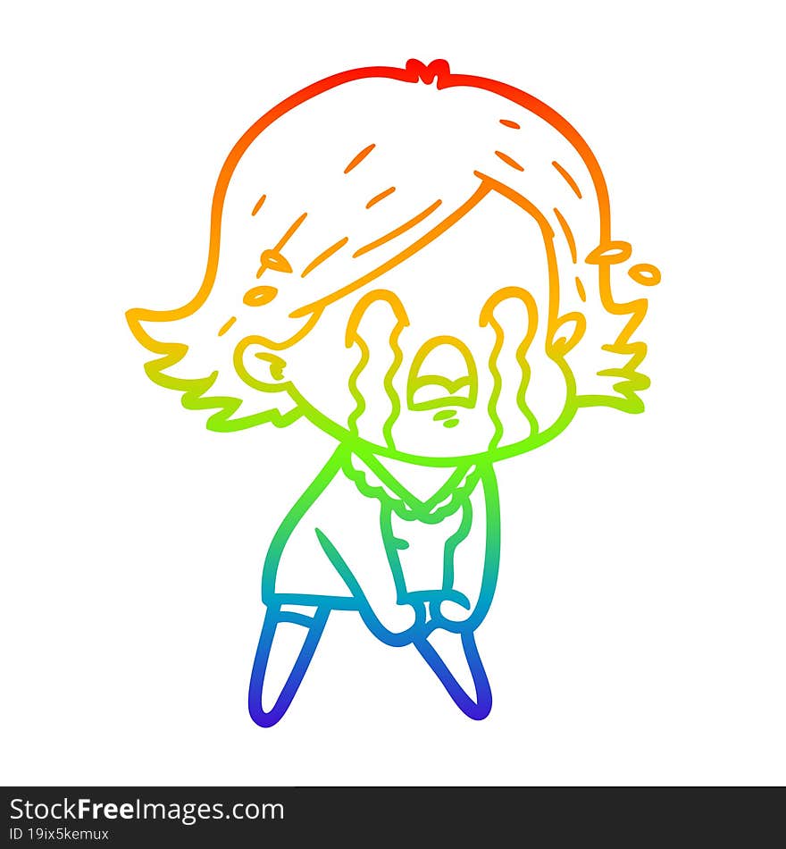 rainbow gradient line drawing of a cartoon woman crying