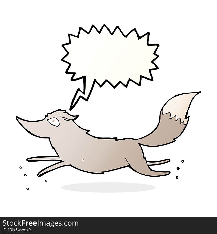 Cartoon Wolf Running With Speech Bubble