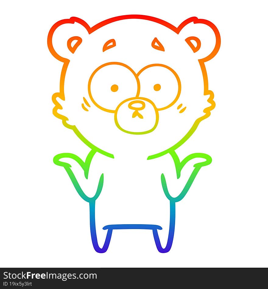 Rainbow Gradient Line Drawing Cartoon Bear Shrugging Shoulders