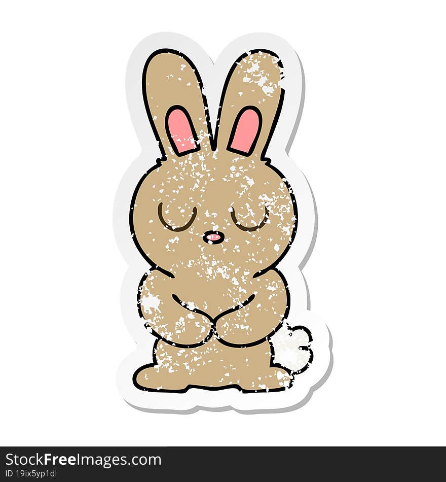 distressed sticker of a quirky hand drawn cartoon rabbit