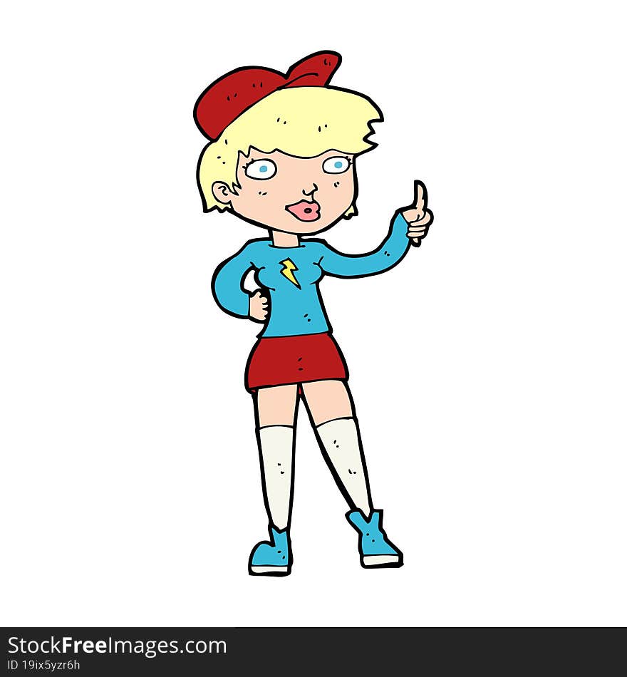 cartoon skater girl giving thumbs up symbol