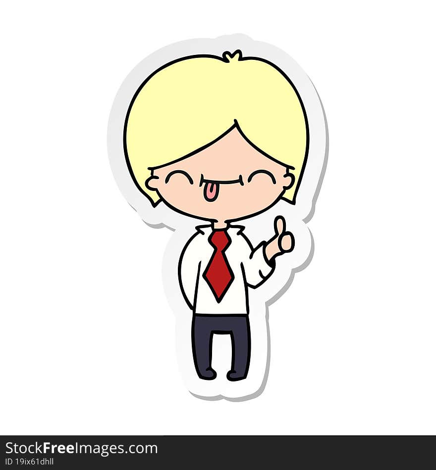 Sticker Cartoon Of Boy With Thumb Up