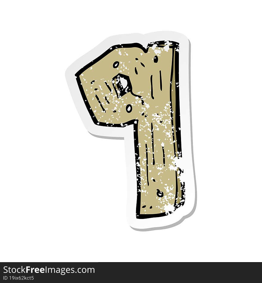 retro distressed sticker of a cartoon wooden number