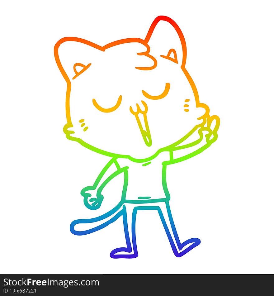 Rainbow Gradient Line Drawing Cartoon Cat Singing