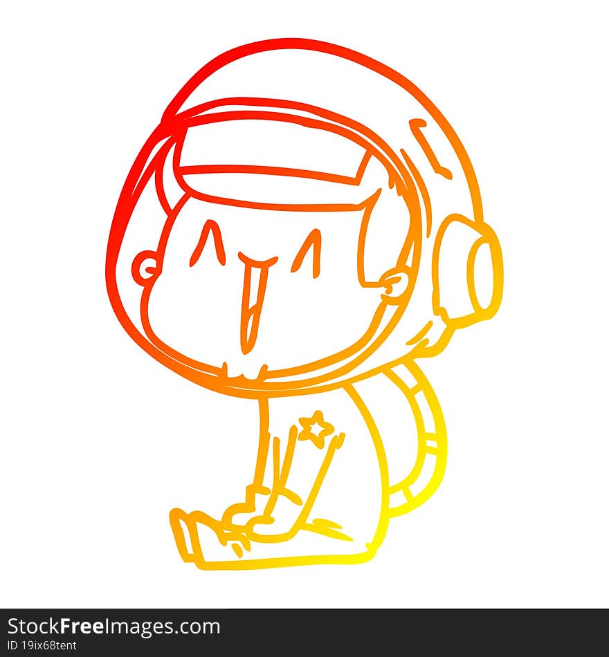 Warm Gradient Line Drawing Happy Cartoon Astronaut Sitting