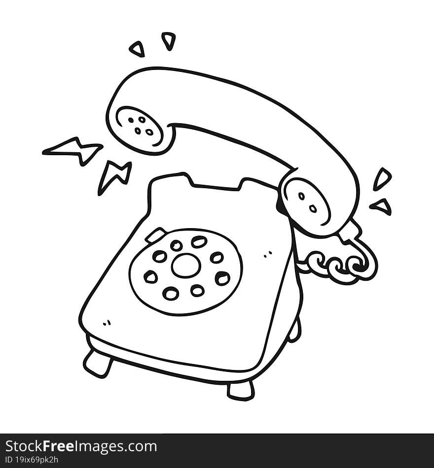 Black And White Cartoon Ringing Telephone