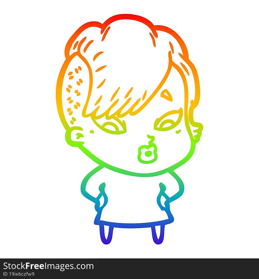 rainbow gradient line drawing of a cartoon surprised girl