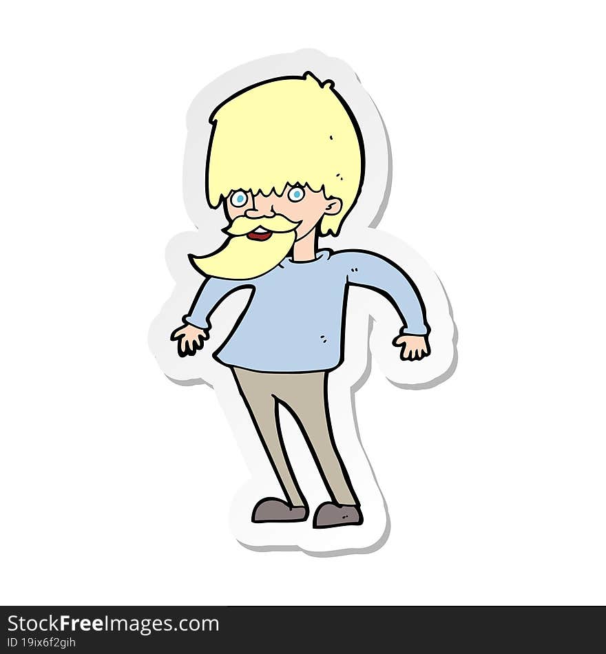 sticker of a cartoon bearded man shrugging shoulders