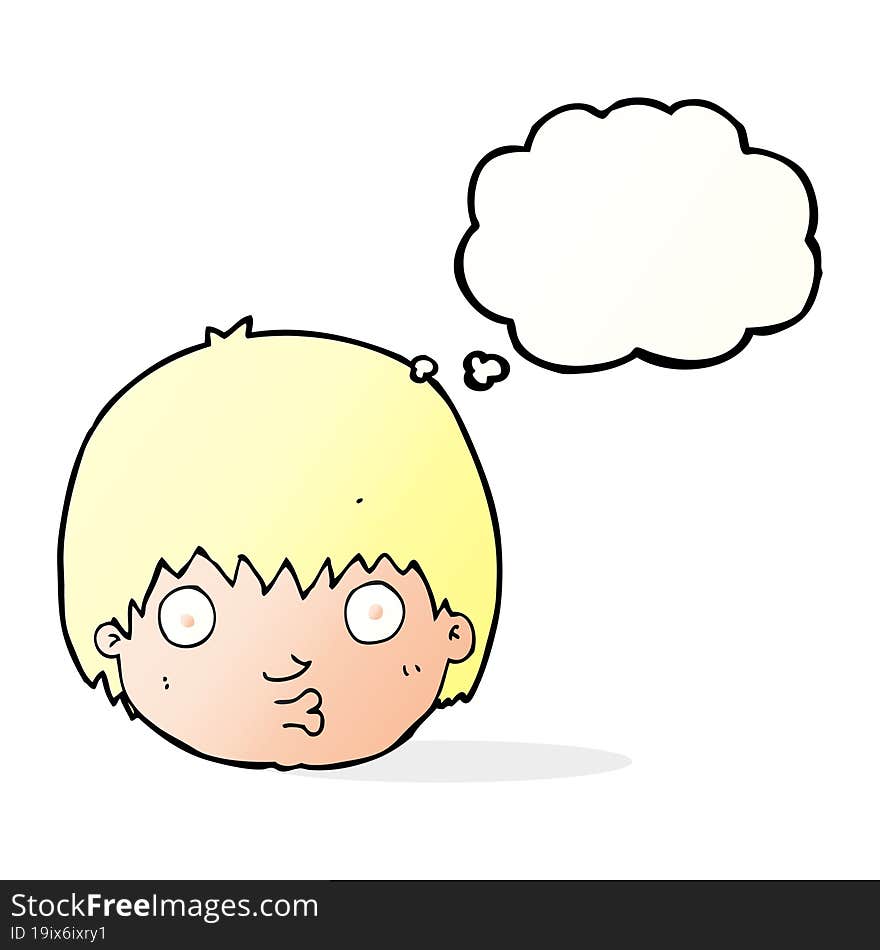 cartoon curious boy with thought bubble