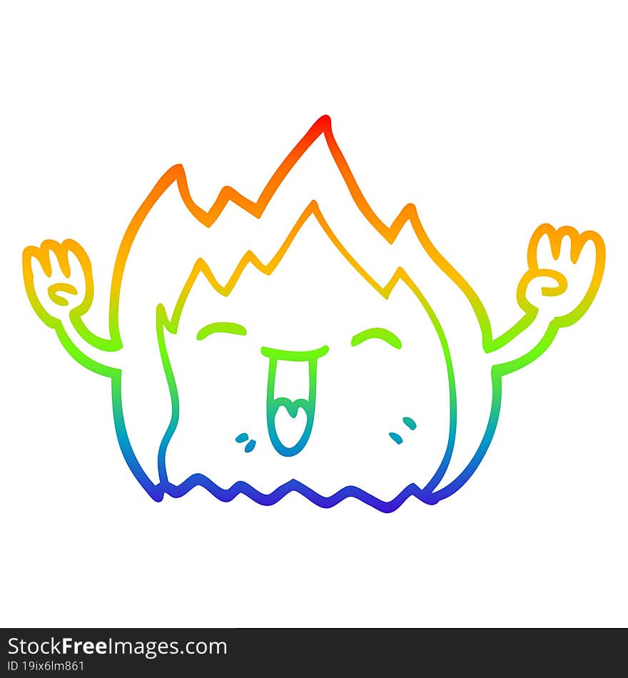 rainbow gradient line drawing of a cartoon happy gas flame