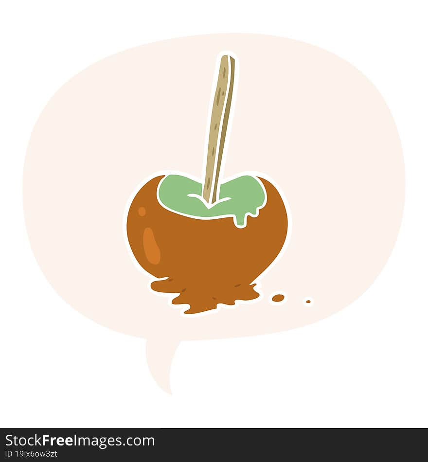 cartoon toffee apple and speech bubble in retro style