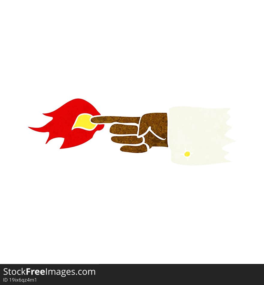 cartoon flaming pointing finger symbol