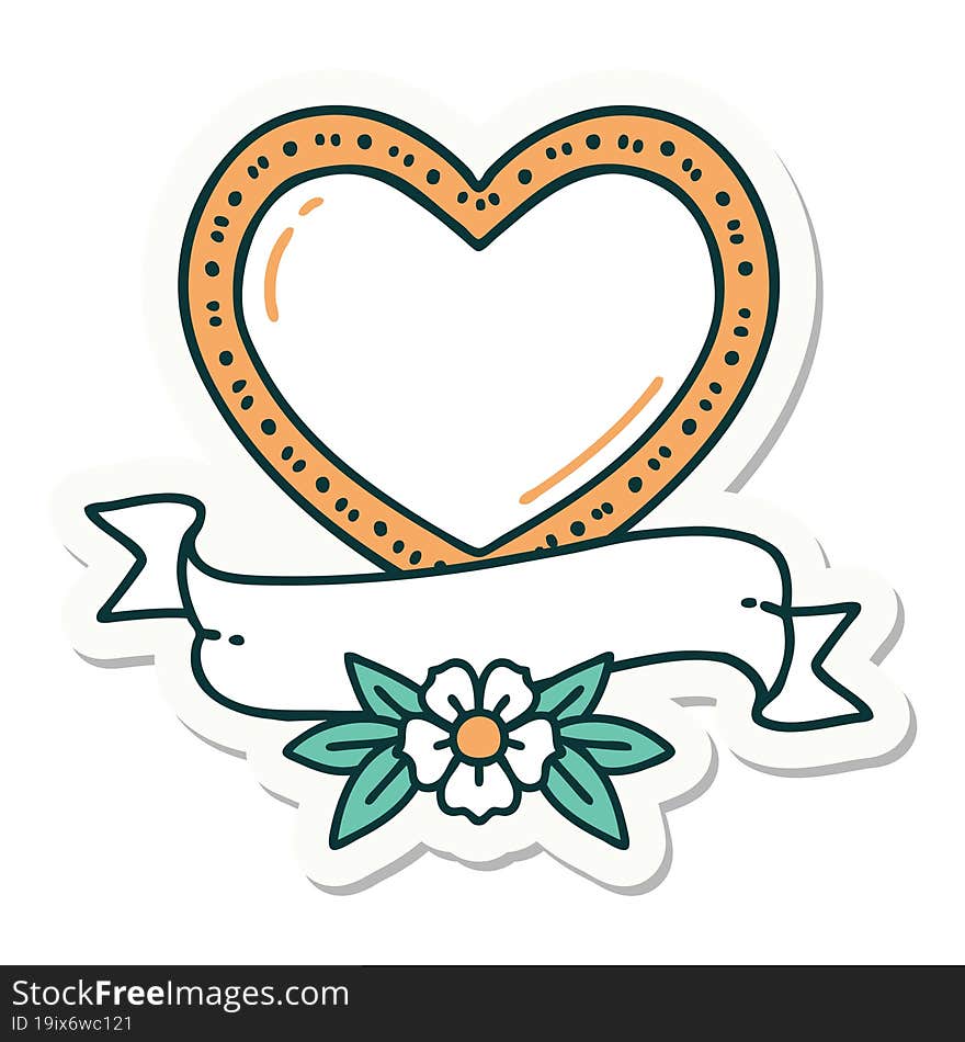 sticker of tattoo in traditional style of a heart and banner. sticker of tattoo in traditional style of a heart and banner