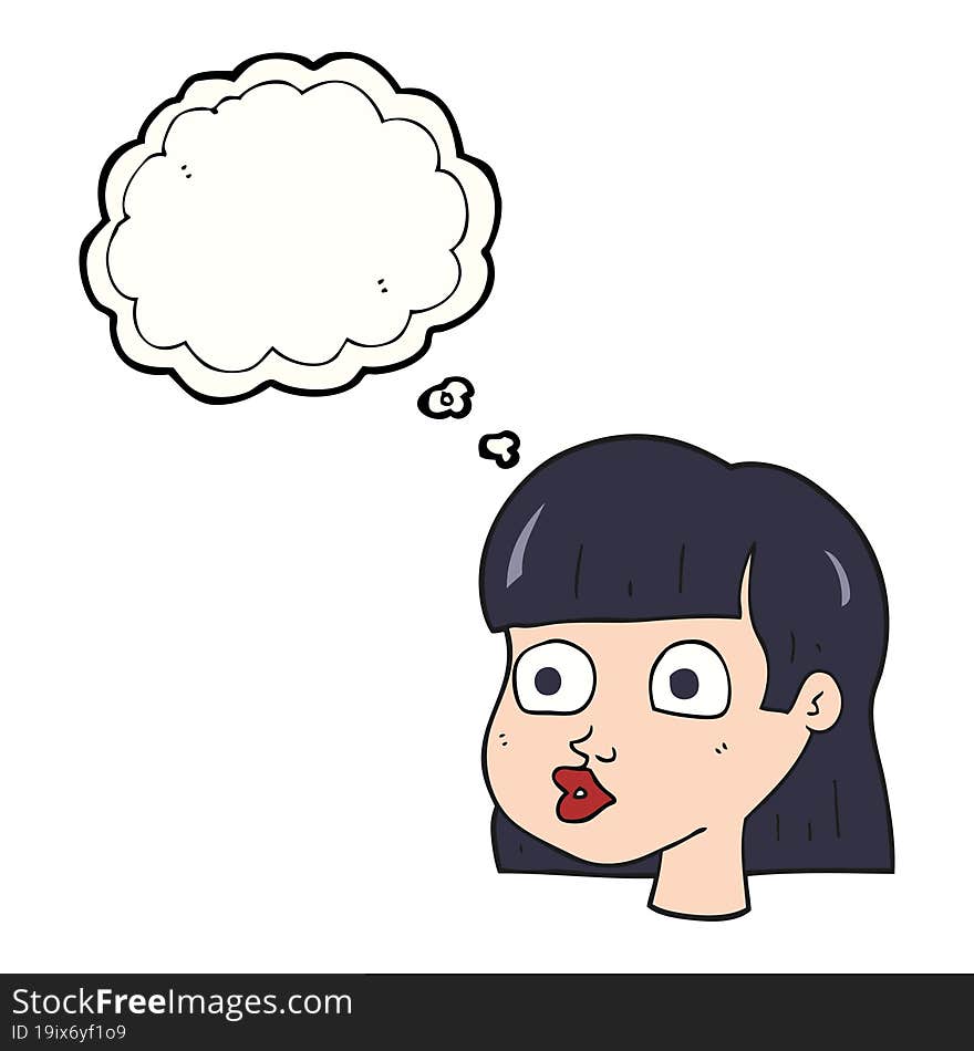 freehand drawn thought bubble cartoon female face