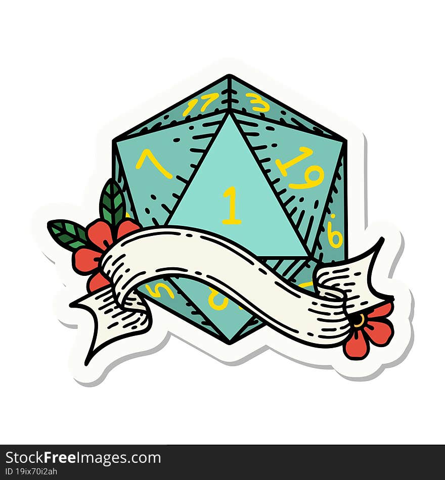 natural one d20 dice roll sticker