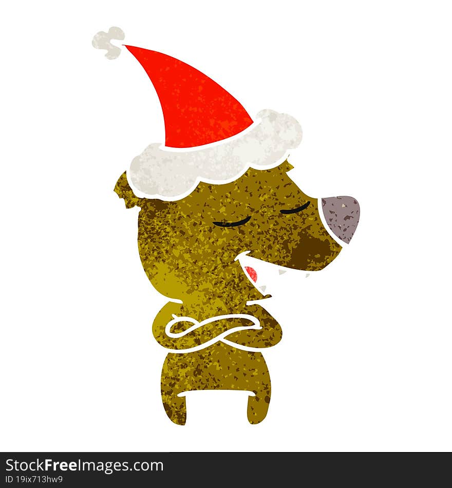 retro cartoon of a bear wearing santa hat