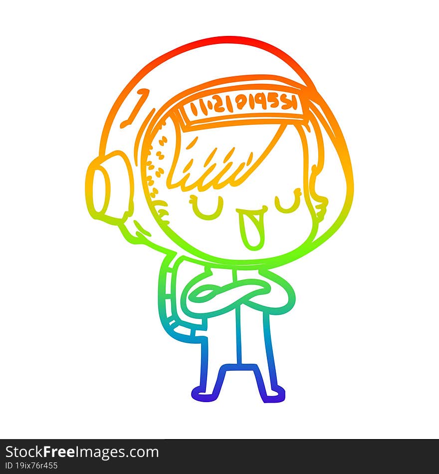 Rainbow Gradient Line Drawing Cartoon Astronaut Woman