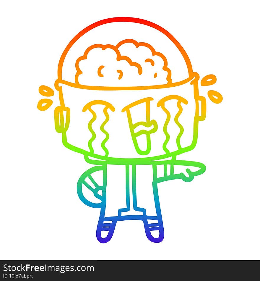 rainbow gradient line drawing cartoon crying robot