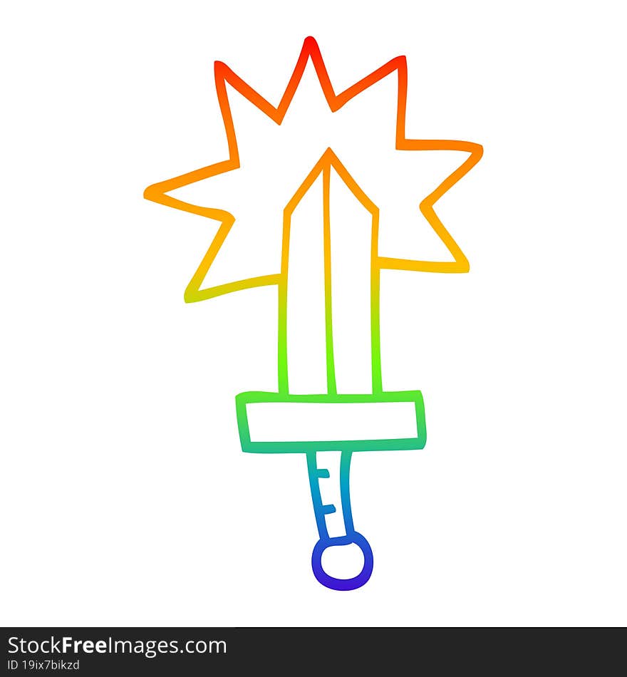 rainbow gradient line drawing cartoon sword