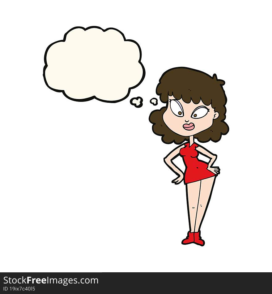 Cartoon Woman With Hands On Hips With Thought Bubble