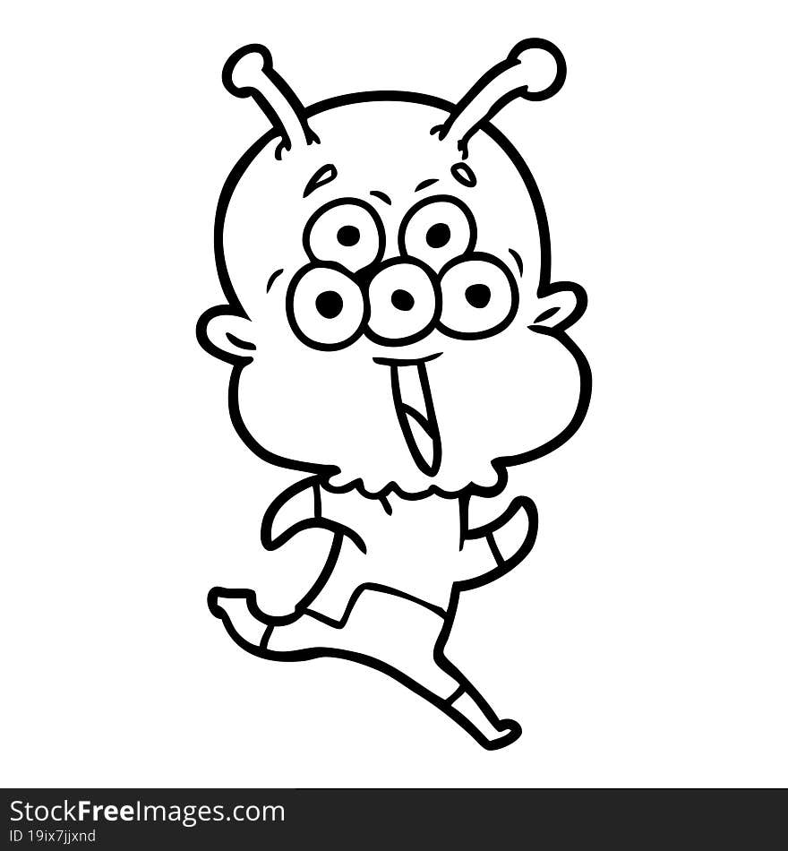 happy cartoon alien running. happy cartoon alien running