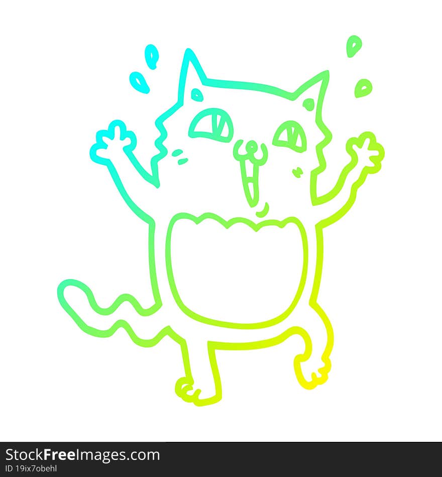 cold gradient line drawing cartoon crazy excited cat