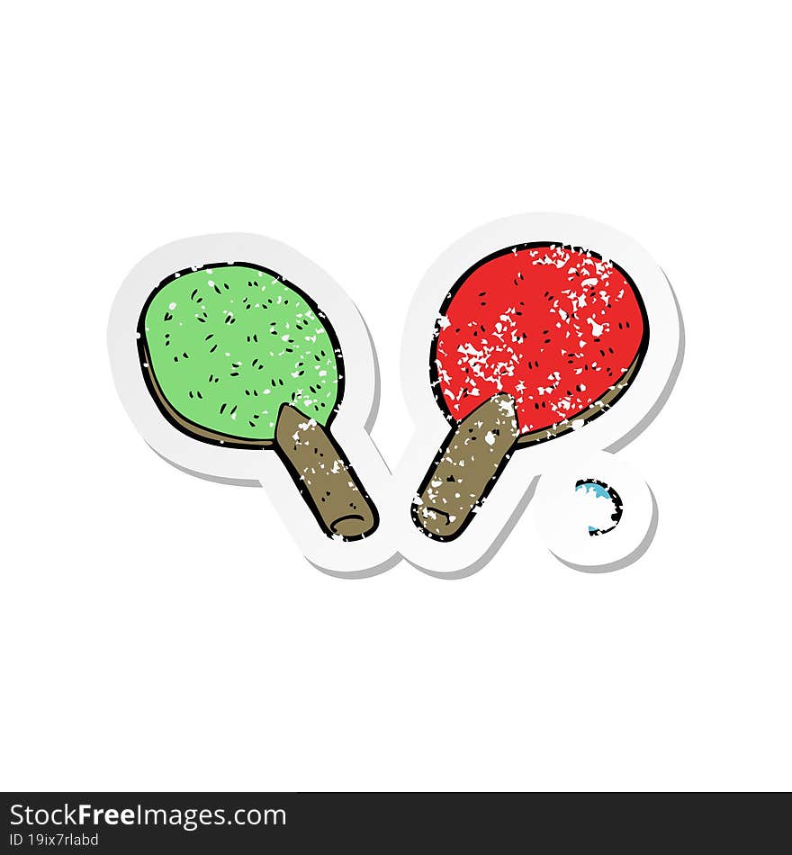 retro distressed sticker of a cartoon table tennis bats