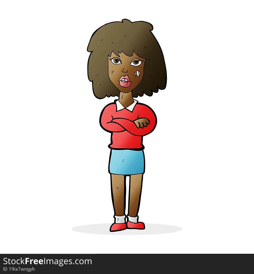 cartoon tough woman with folded arms