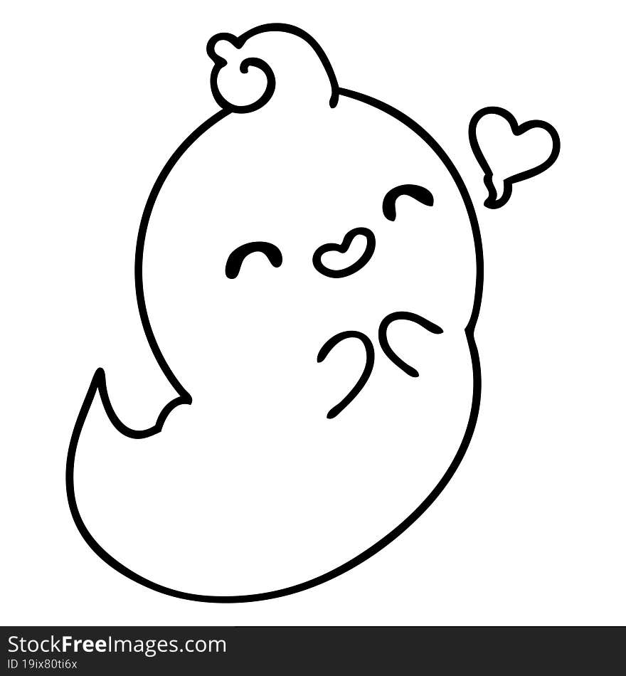 line doodle of a cute ghost in love. line doodle of a cute ghost in love