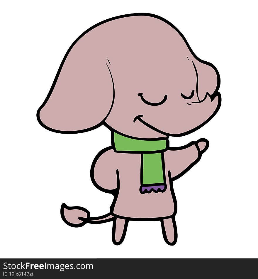 cartoon smiling elephant wearing scarf. cartoon smiling elephant wearing scarf