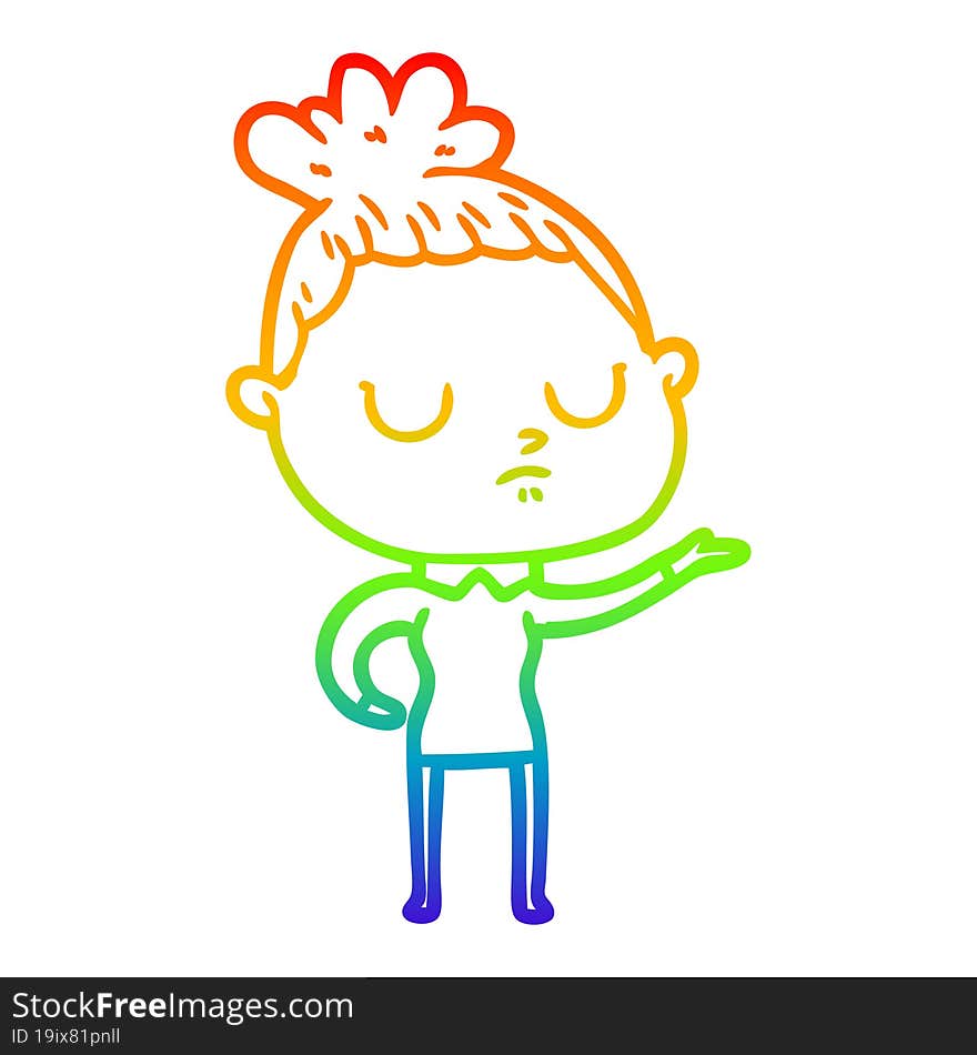 rainbow gradient line drawing of a cartoon calm woman