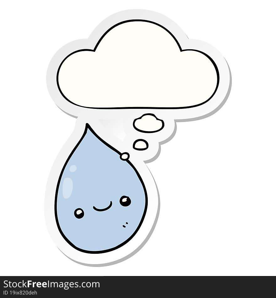 cartoon raindrop with thought bubble as a printed sticker