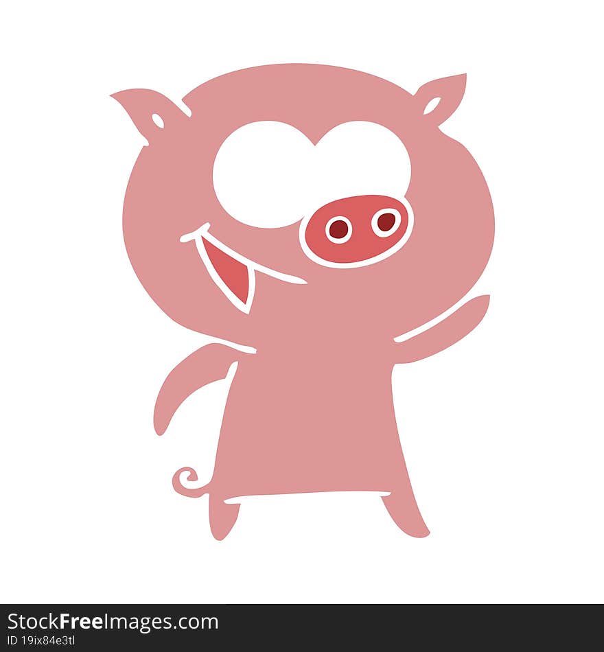 cheerful pig flat color style cartoon