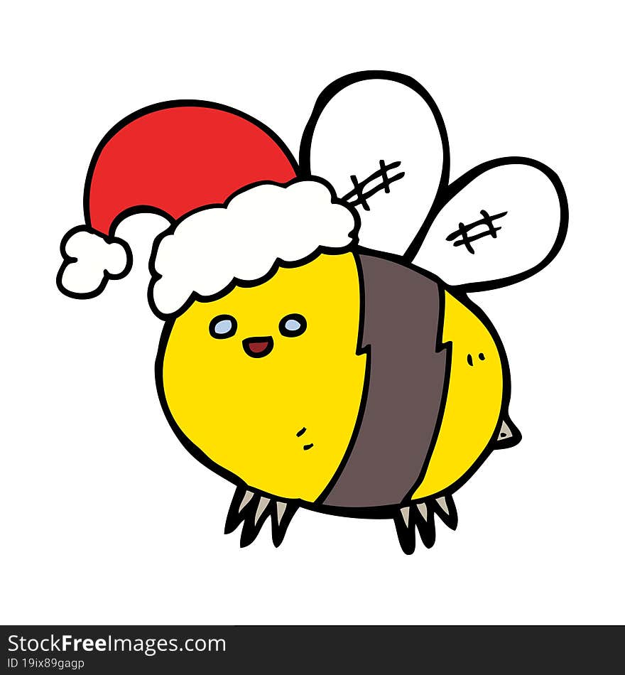 Cute Cartoon Bee Wearing Christmas Hat