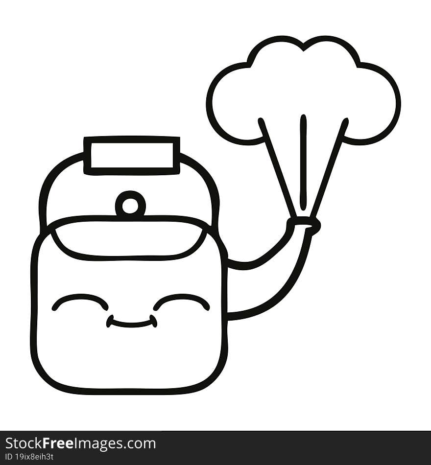 Line Drawing Cartoon Steaming Kettle