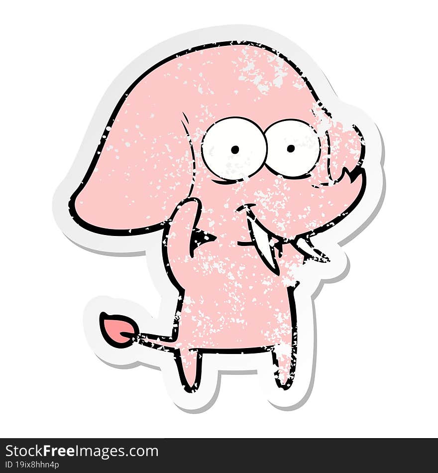 Distressed Sticker Of A Happy Cartoon Elephant