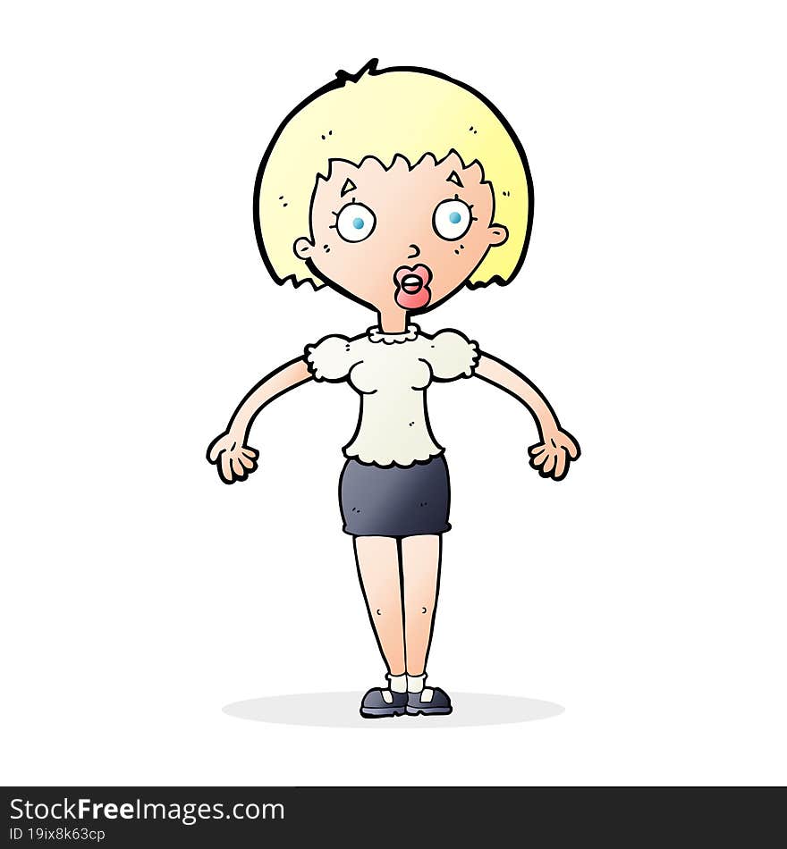 Cartoon Confused Woman Shrugging Shoulders