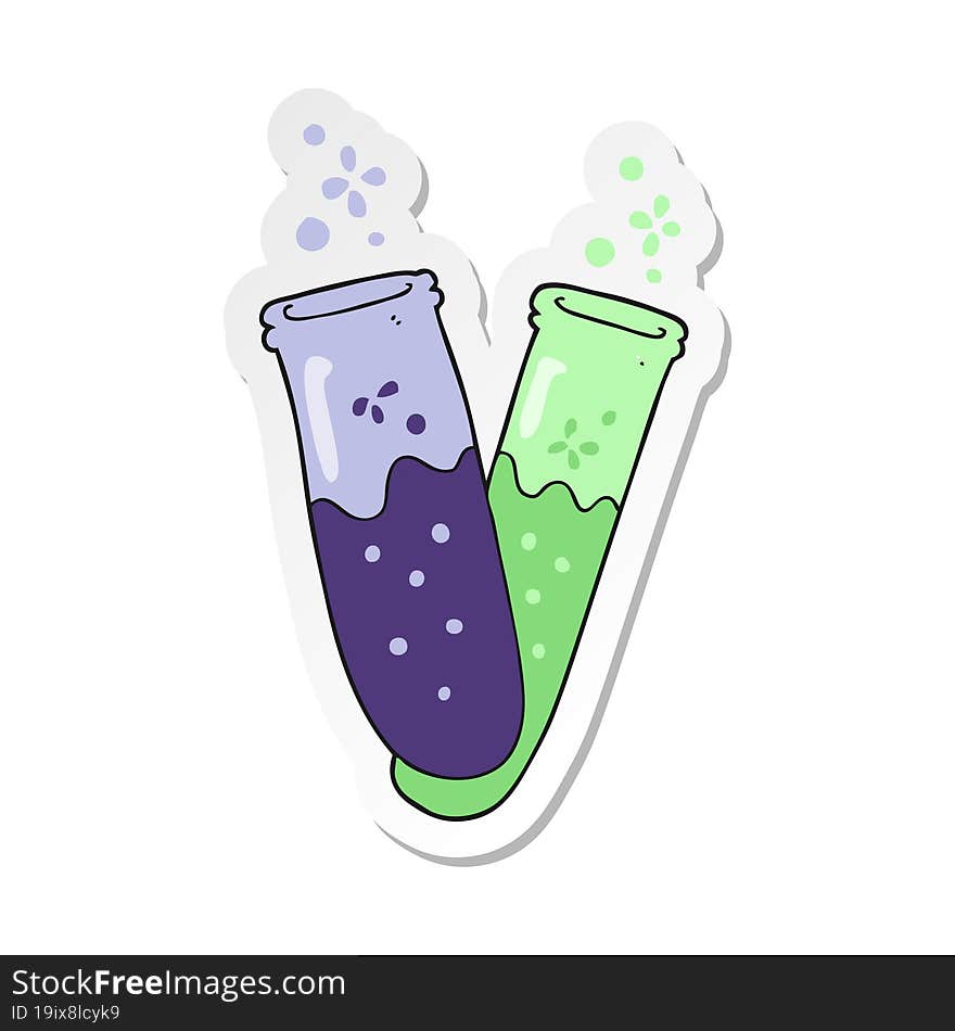 sticker of a cartoon chemicals in test tubes