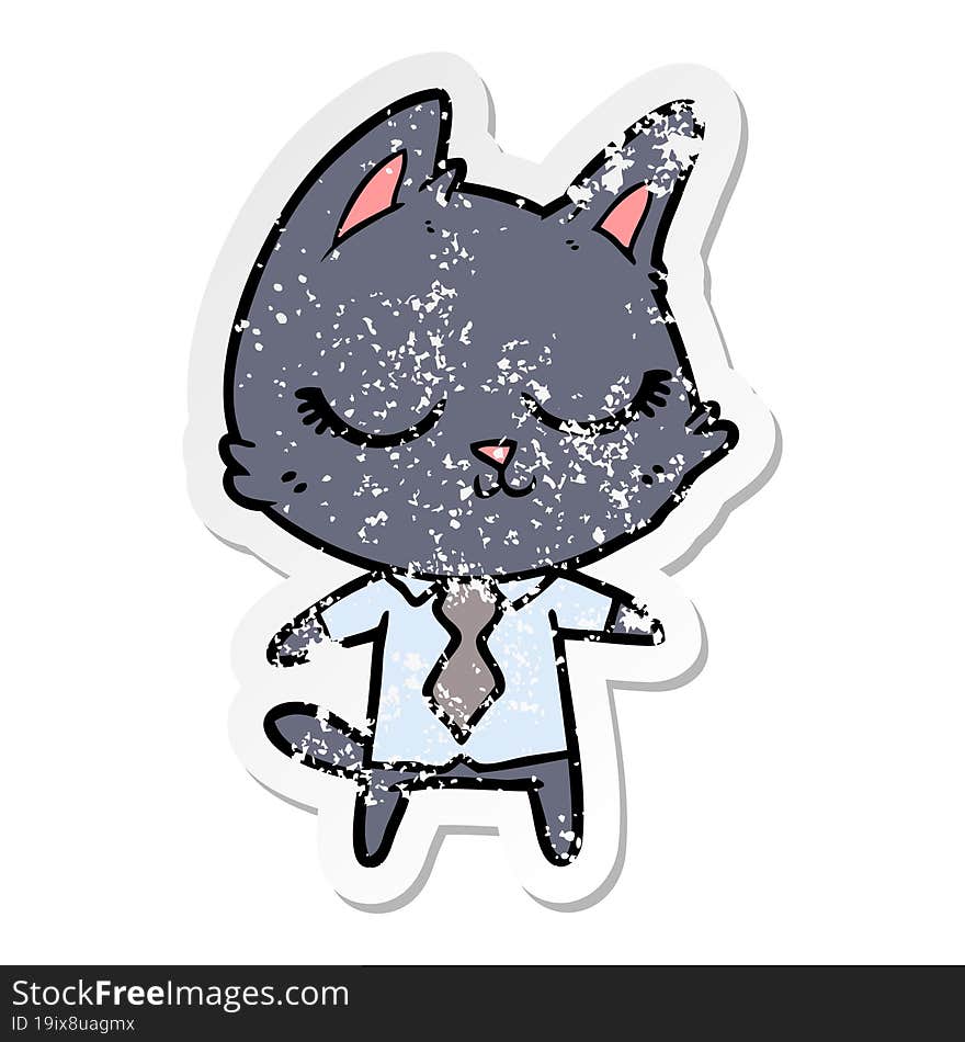 distressed sticker of a calm cartoon cat