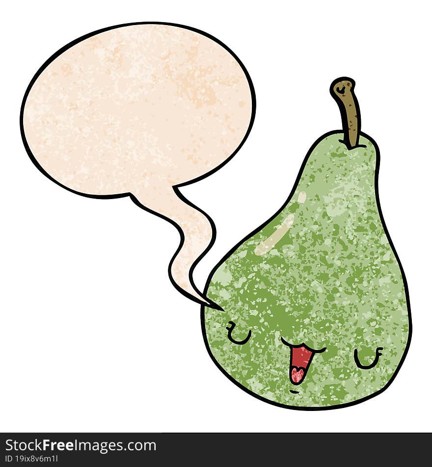 cartoon pear and speech bubble in retro texture style