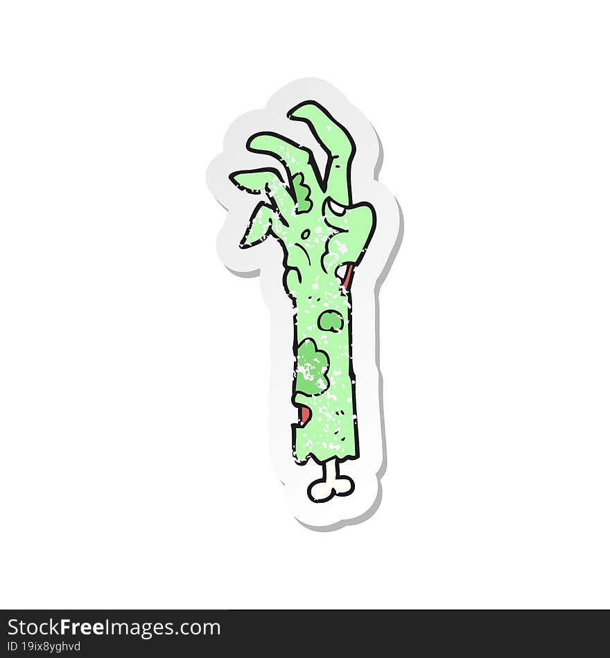 retro distressed sticker of a cartoon zombie arm