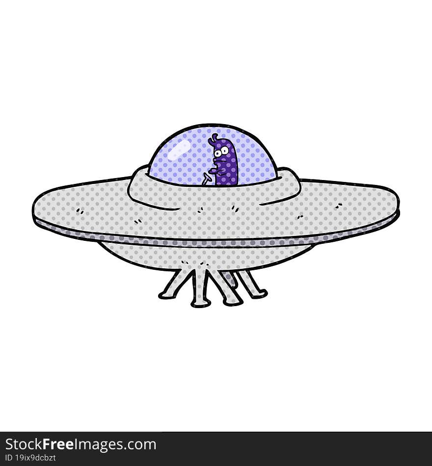 freehand drawn cartoon flying saucer