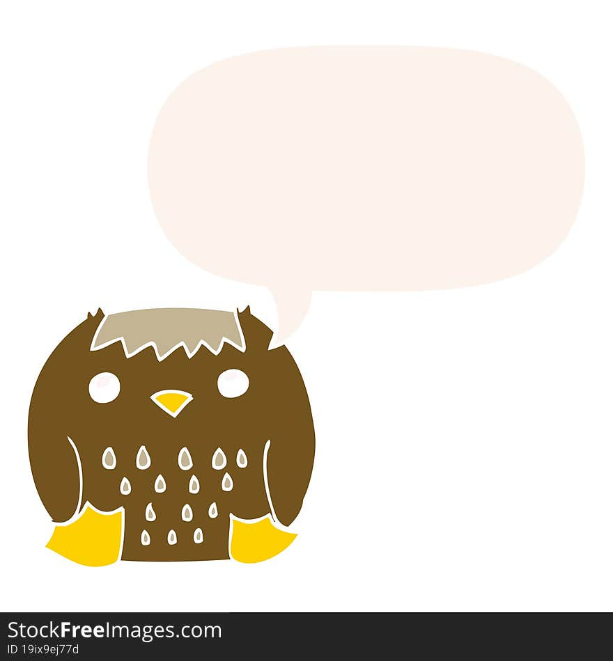 cartoon owl and speech bubble in retro style