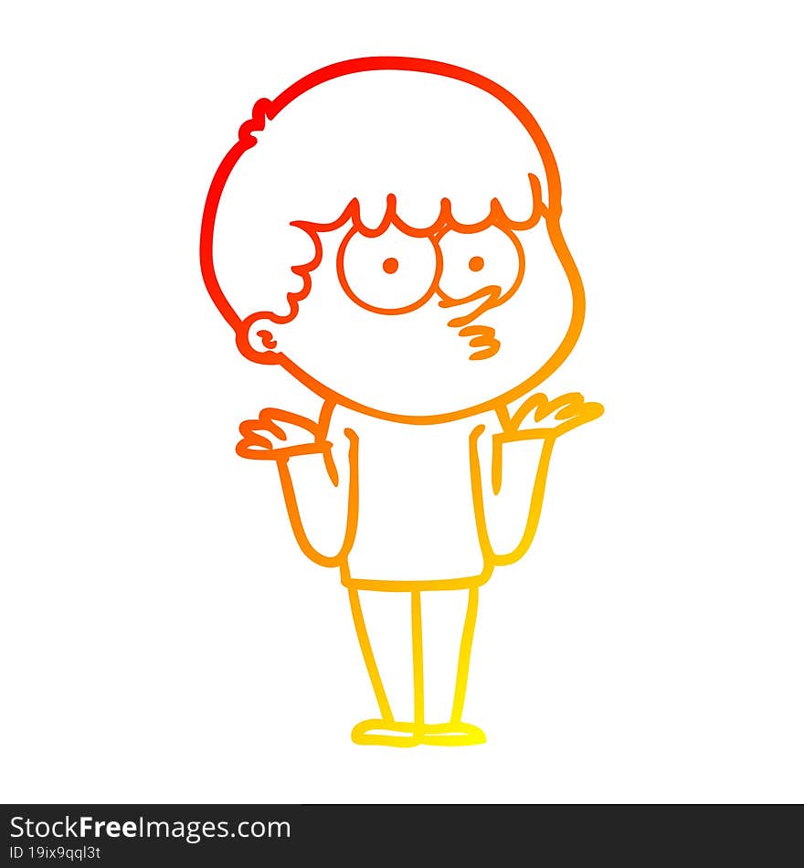 warm gradient line drawing cartoon curious boy shrugging shoulders